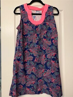 EUC SPUNKWEAR Sleeveless Key Collar Paisley Shift Dress LARGE.